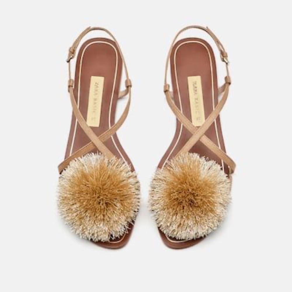 ZARA POMPOM SANDALS